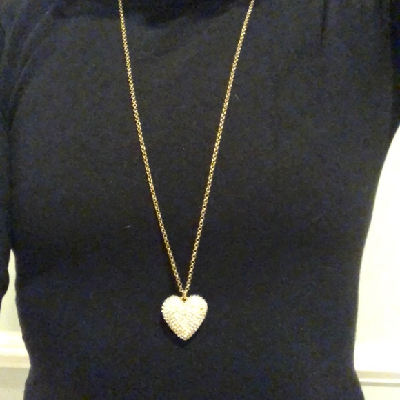 J.Crew necklace—gold heart with diamond details - Picture 1 of 5